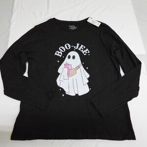 Womens Halloween LARGE Shirt Boo-Jee Ghost w/Stanley Cup Long Sleeve Graphic Tee